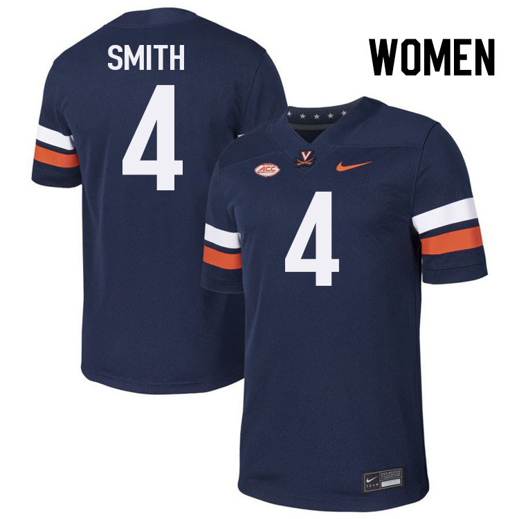 Women Virginia Cavaliers #4 Kendren Smith College Football Jerseys Stitched-Navy